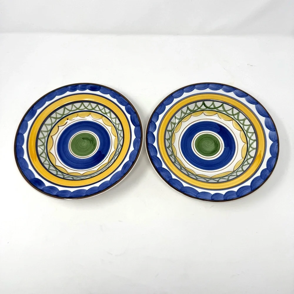 Studio Nova Merlot Rimmed Soup Bowl 8.75 Inches Blue Green Yellow Brown Set of 2